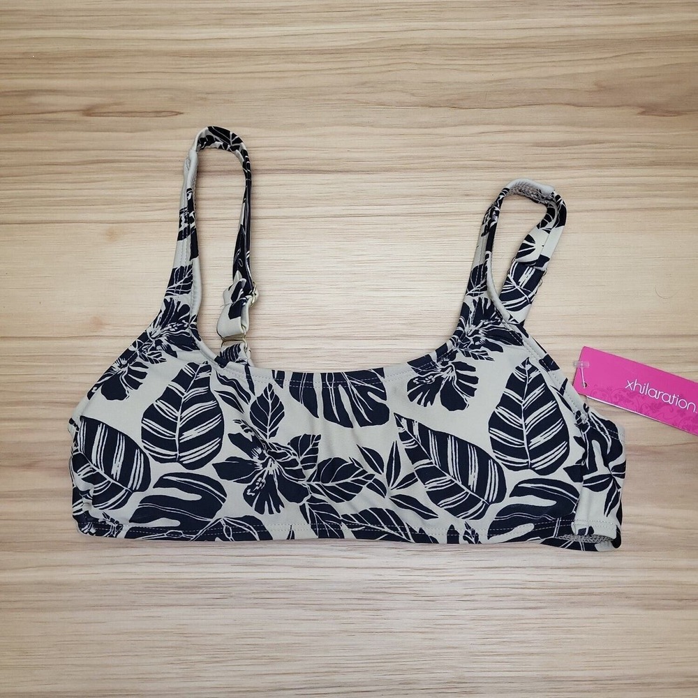 Xhilaration Womens Tan Tropical Print Swim Bralette Bikini Top Size Medium